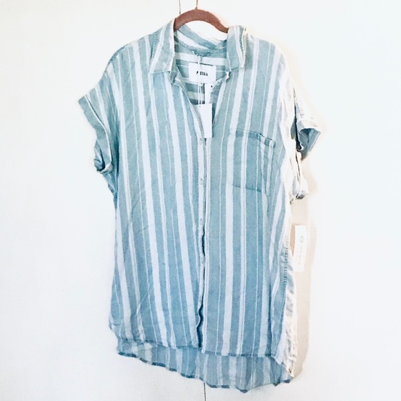 🎊HOST PICK🎊 PISTOLA’s💙Ava Striped Button Down Hi-Low👚XXLG - Picture 6 of 16